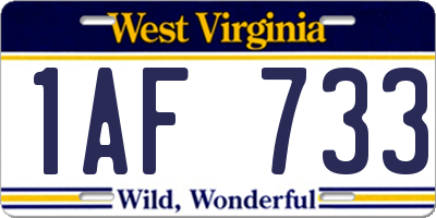 WV license plate 1AF733