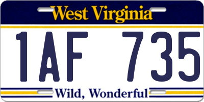 WV license plate 1AF735
