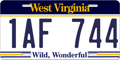 WV license plate 1AF744