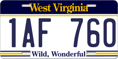WV license plate 1AF760