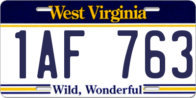 WV license plate 1AF763