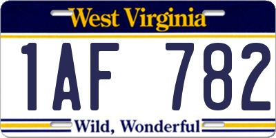 WV license plate 1AF782