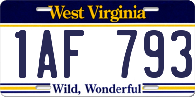 WV license plate 1AF793