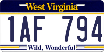 WV license plate 1AF794