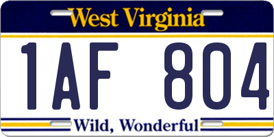 WV license plate 1AF804