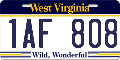 WV license plate 1AF808