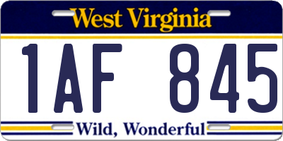 WV license plate 1AF845