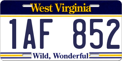 WV license plate 1AF852