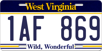 WV license plate 1AF869
