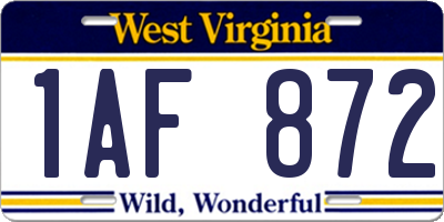 WV license plate 1AF872
