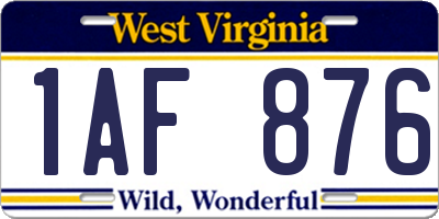 WV license plate 1AF876