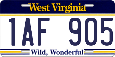 WV license plate 1AF905