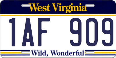 WV license plate 1AF909
