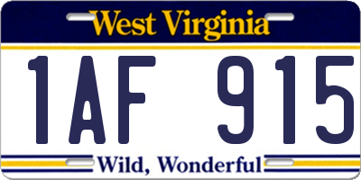 WV license plate 1AF915