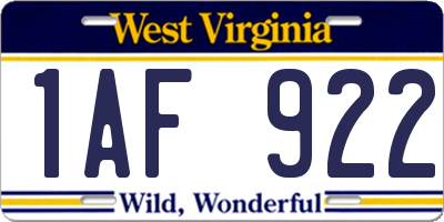 WV license plate 1AF922