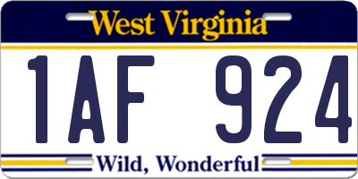 WV license plate 1AF924