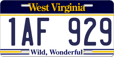 WV license plate 1AF929