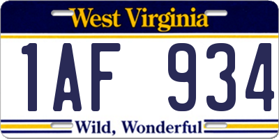 WV license plate 1AF934