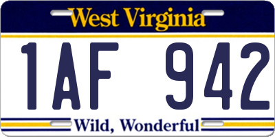 WV license plate 1AF942