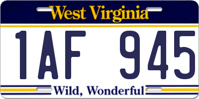 WV license plate 1AF945