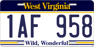 WV license plate 1AF958