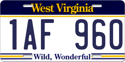 WV license plate 1AF960
