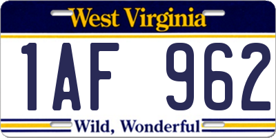 WV license plate 1AF962