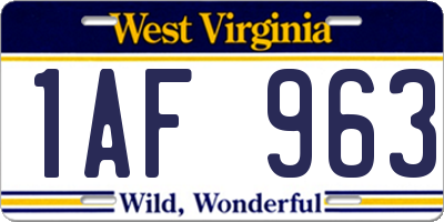 WV license plate 1AF963