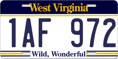 WV license plate 1AF972