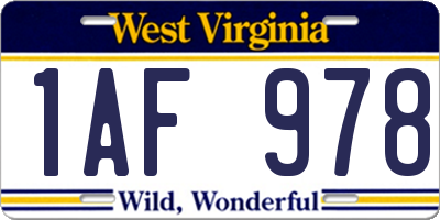WV license plate 1AF978