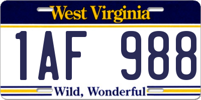 WV license plate 1AF988