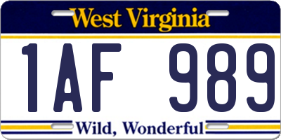 WV license plate 1AF989