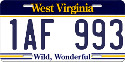 WV license plate 1AF993