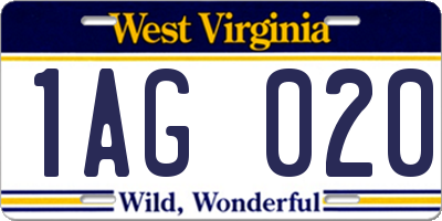 WV license plate 1AG020