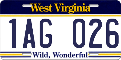 WV license plate 1AG026