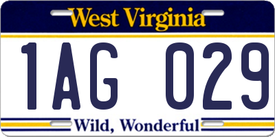 WV license plate 1AG029