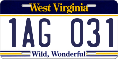 WV license plate 1AG031