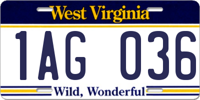 WV license plate 1AG036