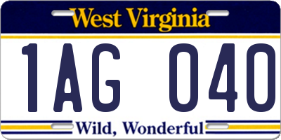 WV license plate 1AG040