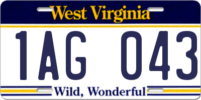 WV license plate 1AG043