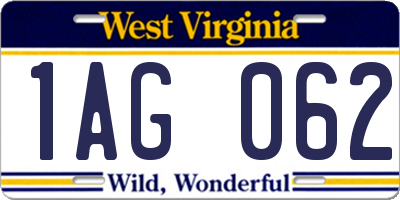 WV license plate 1AG062