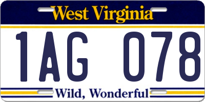 WV license plate 1AG078