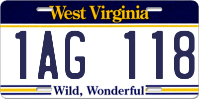 WV license plate 1AG118