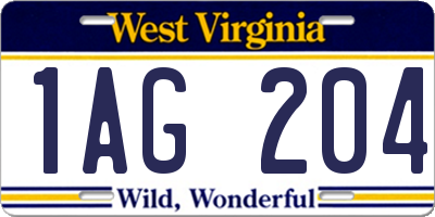 WV license plate 1AG204