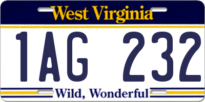 WV license plate 1AG232