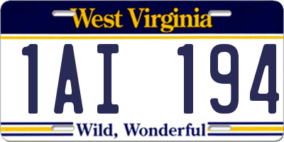 WV license plate 1AI194