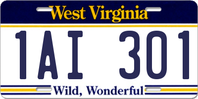 WV license plate 1AI301