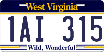 WV license plate 1AI315