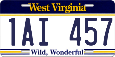 WV license plate 1AI457