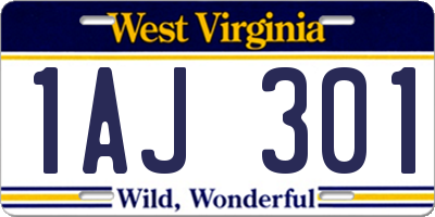 WV license plate 1AJ301